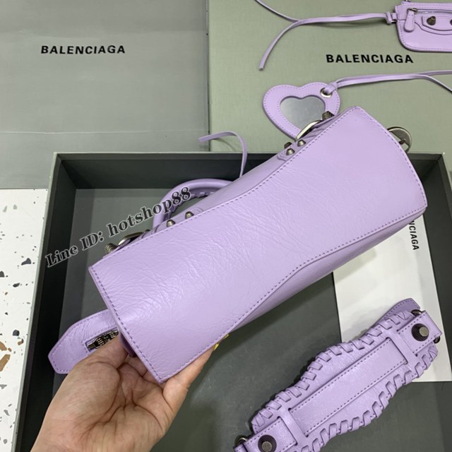 Balenciaga專櫃爆款油蠟紫色銀扣手提女包 638515 巴黎世家Neo cagole機車包 fyj2004